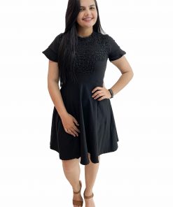 VESTIDO SOCIAL GODÊ C/ GUIPIR E PEROLA