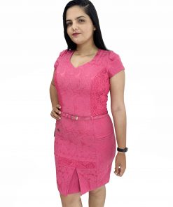 VESTIDO SOCIAL C/ CINTO ENCAPADO DET. GUIPIR
